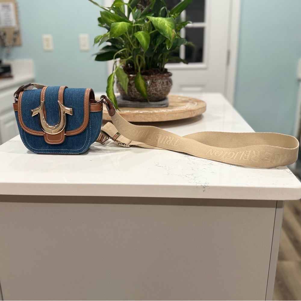 True Religion Denim and Tan Crossbody Bag